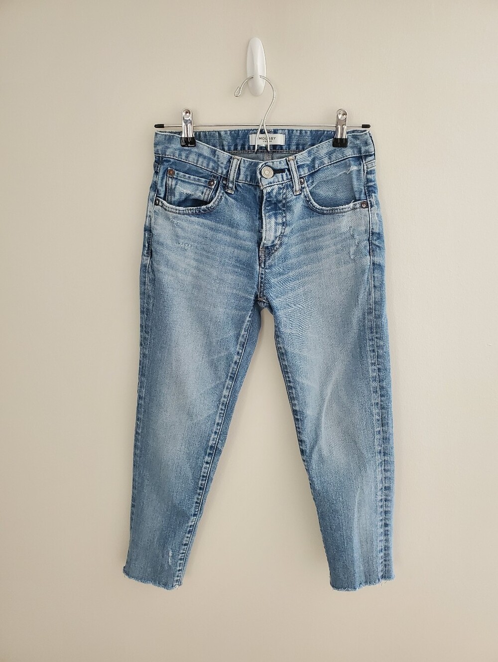 Moussy Vintage Cropped Distressed Light Wash Mid Rise Skinny Jeans Women's 25